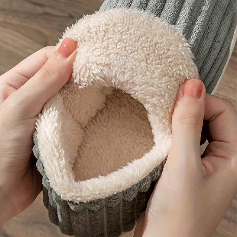 1 pcs Fashionable plush slippers, men's and women's winter indoor fluffy warm plush home slippers, outdoor plush soft fur slippers