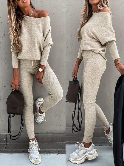 Casual Two-Piece Outfit Featuring a Long-Sleeve Pullover And High-Waisted Drawstring Pants, Ideal for