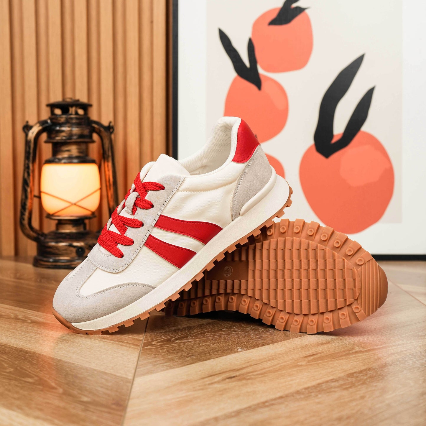 Women's Genuine Leather Chunky Lug Sole Lace Up Running Shoes Casual Designed Fashion Sporty Sneakers AA1127n