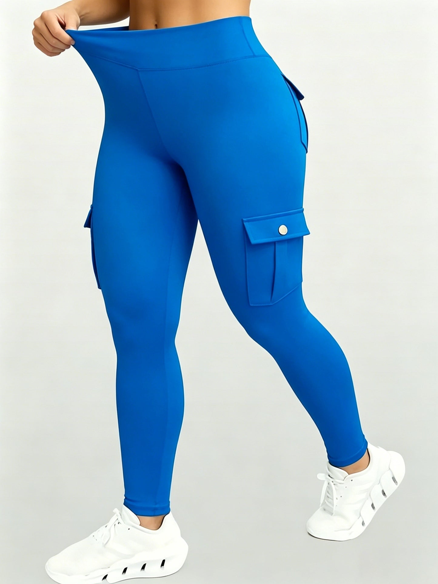 Large-size Women'S Stretchy High-waist Fitness Pants With Multiple Pockets, Breathable And Lightweight Yoga Pants, High-waisted Pants For Toning The Waist And Abdomen, Suitable For Running, Fitness, Yoga, And Casual Outings
