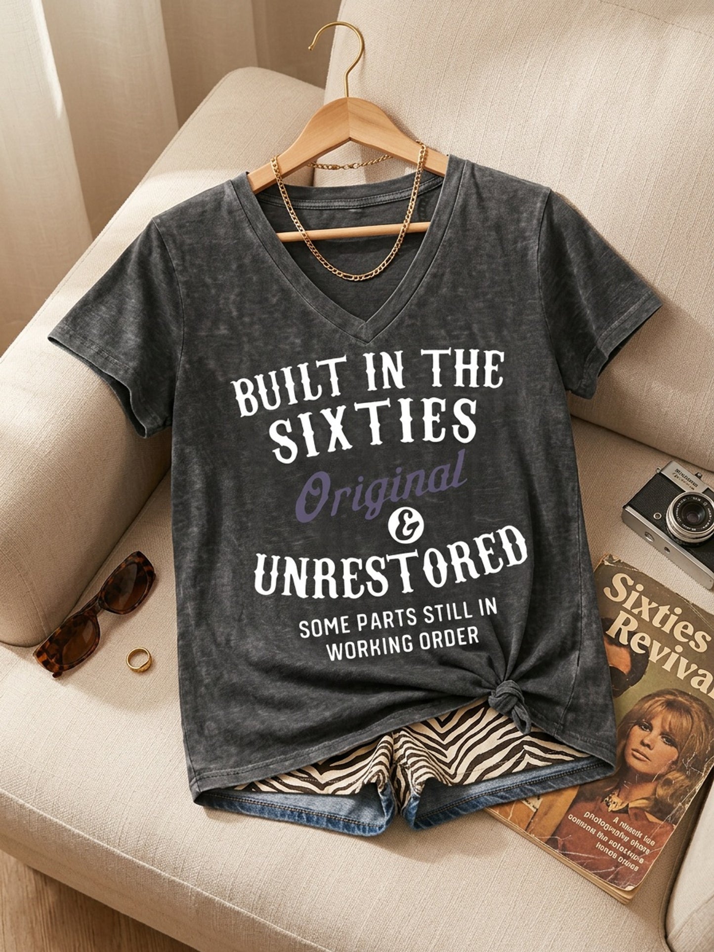 Dark Gray Polyester Printed V-Neck T-Shirt - product view 18