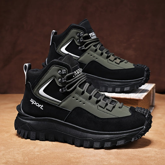 A Pair of Men'S Walking Shoes with Fashionable Street Sports Style, Classic Wear-Resistant And Anti Slip Design, Color Blocked PU Upper, Strong Grip Ability, Comfortable And Lightweight Wearing, Versatile And Essential for Outdoor Travel