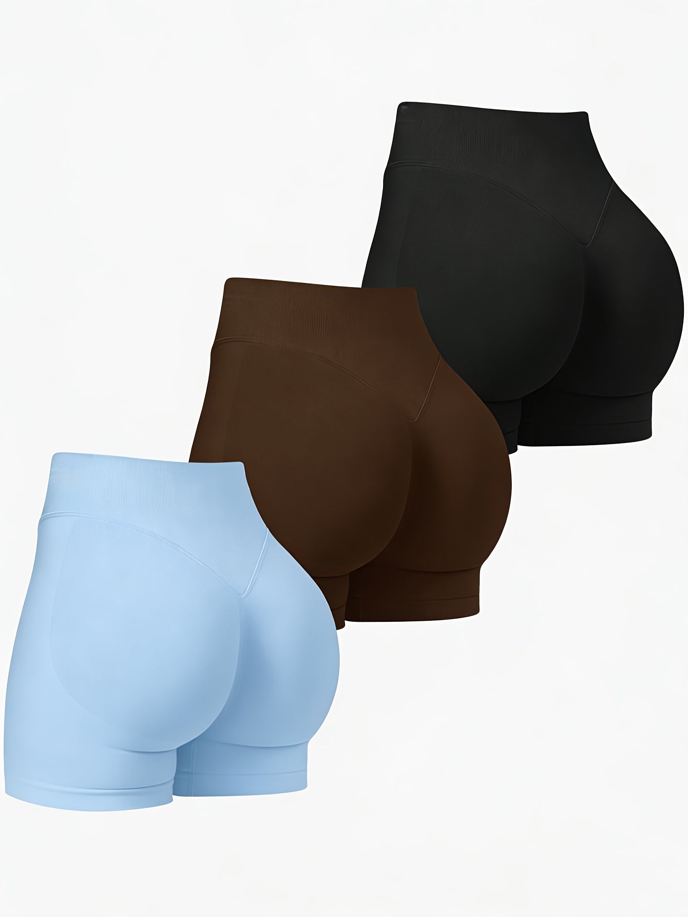 Women's 3PCS-Black Rice Powder Knit High-Waist Shorts - product view 38