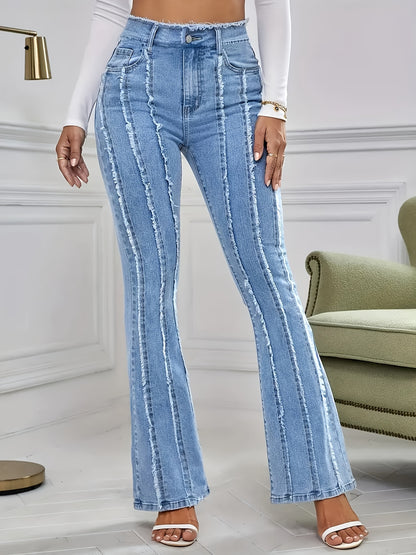 Women's Plus Size Jeans Clothing Vertical Raw Edge Elegant Flared Pants