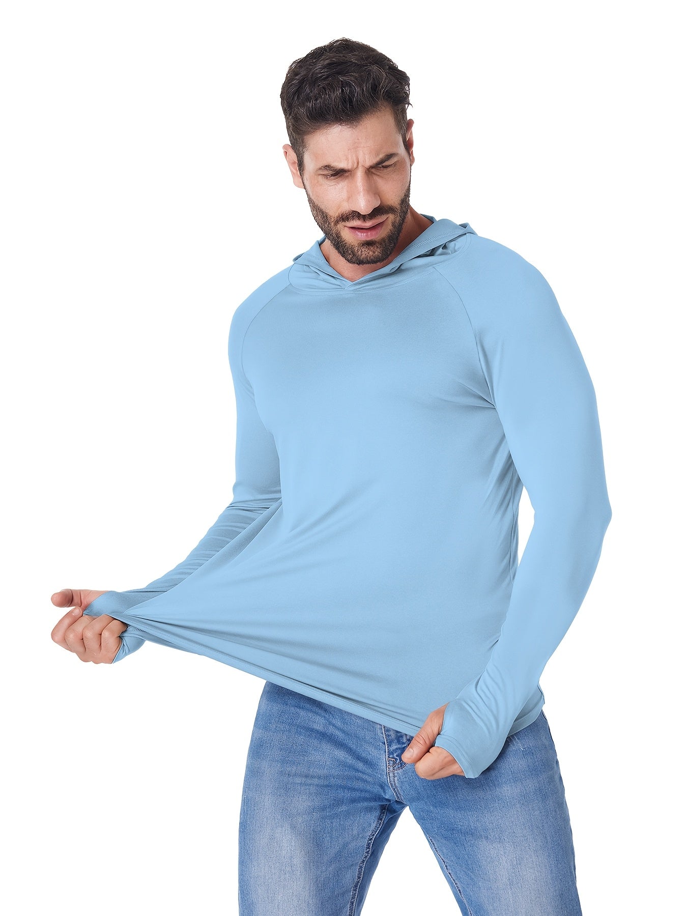 TELALEO 5pcs Men's Athletic Hoodies Long Sleeve Quick Dry Running Shirts with Thumb Holes Lightweight Rash Guards for Fishing