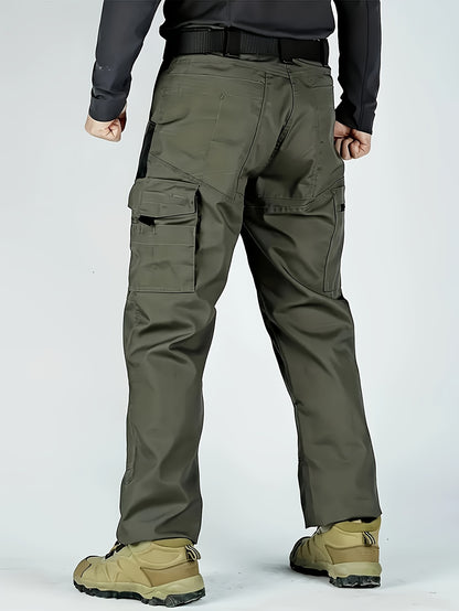 2pcs Set, Men'S Outdoor Cargo Pants, Multi-Functional Pockets, Lightweight, Ripstop, Durable Work Pants, for Camping Hiking Fishing, Suitable for Spring Summer And Autumn Seasons