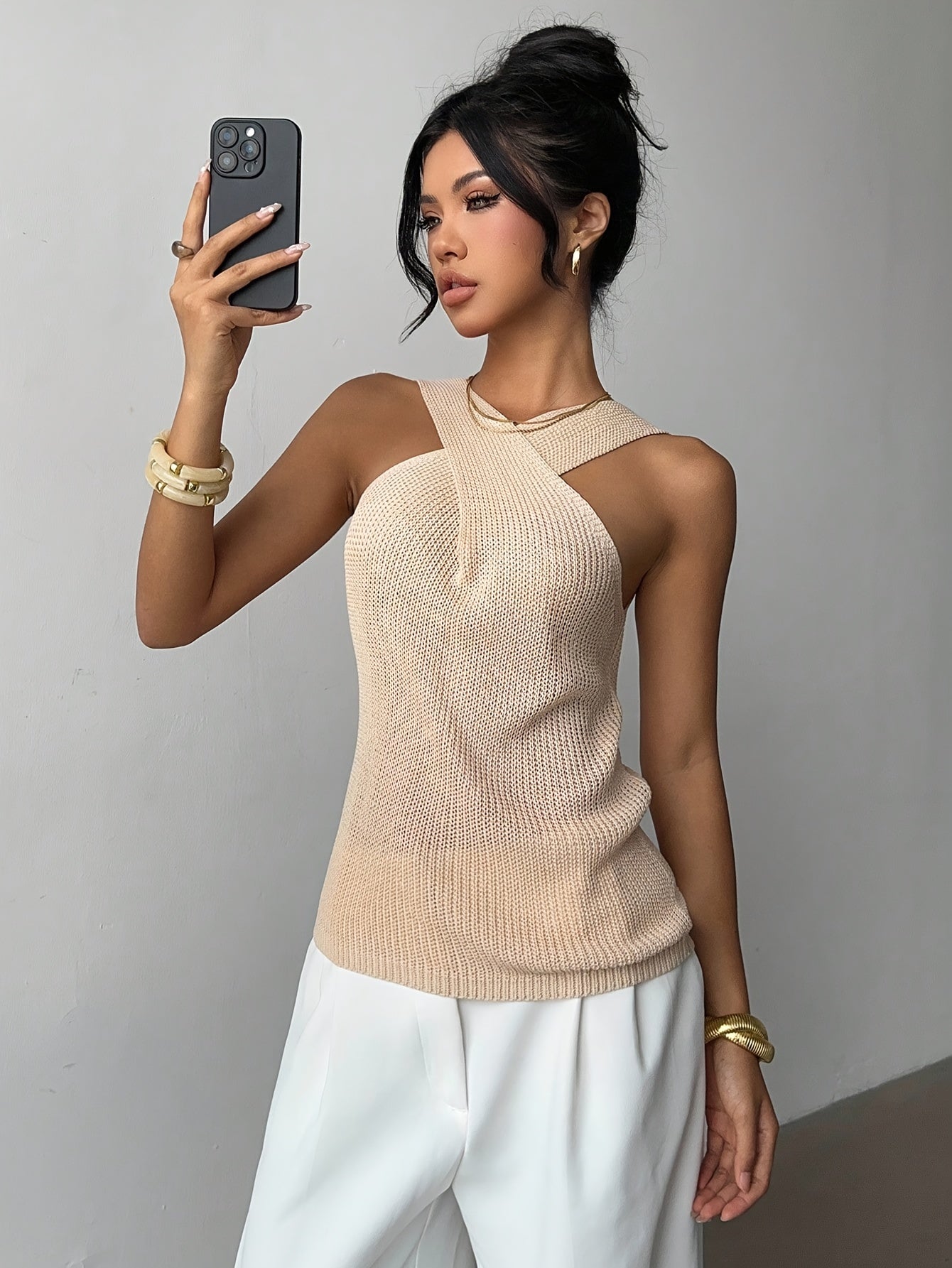 Casual, Niche Design, Crossover Neck Sweater, Summer Women'S Clothing, Sleeveless Top For Women.