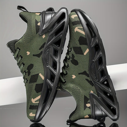 Camouflage Breathable Mesh Running Shoes, All-Season Low Top Lace-Up Sneakers with Rubber Sole And Fabric Insole for Casual Outdoor Sports