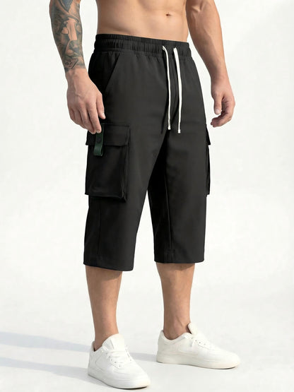 3-Pack-Men'S Cargo Shorts Ripstop Fabric With Multiple Pockets, (Includes Wristband), Adjustable Waist & 3/4 Length For Outdoor Travel, Sports, Casual Wear (Black, Grey, Khaki)