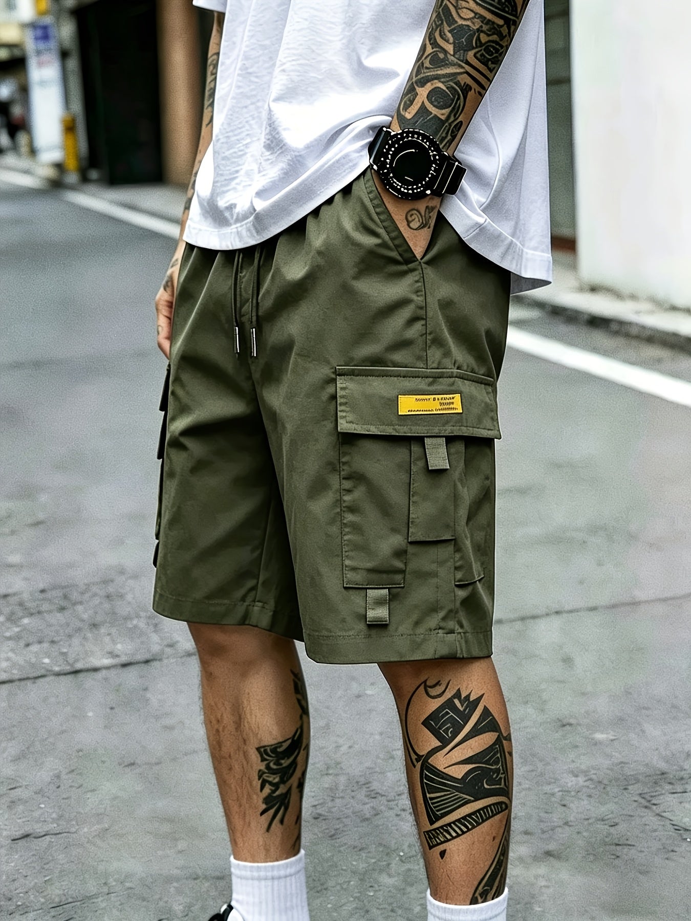 3pcs Men's Cargo Shorts with Multi-Pocket & Drawstring Waist - Lightweight Loose-Fit Shorts Suitable for Outdoor,, Streetwear, Casual Wear - Summer Shorts with Utility Belt for Daily Use and Gift Choice