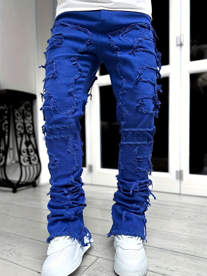 Men's Slim Fit Jeans - Classic Wash Distressed Streetwear 555173