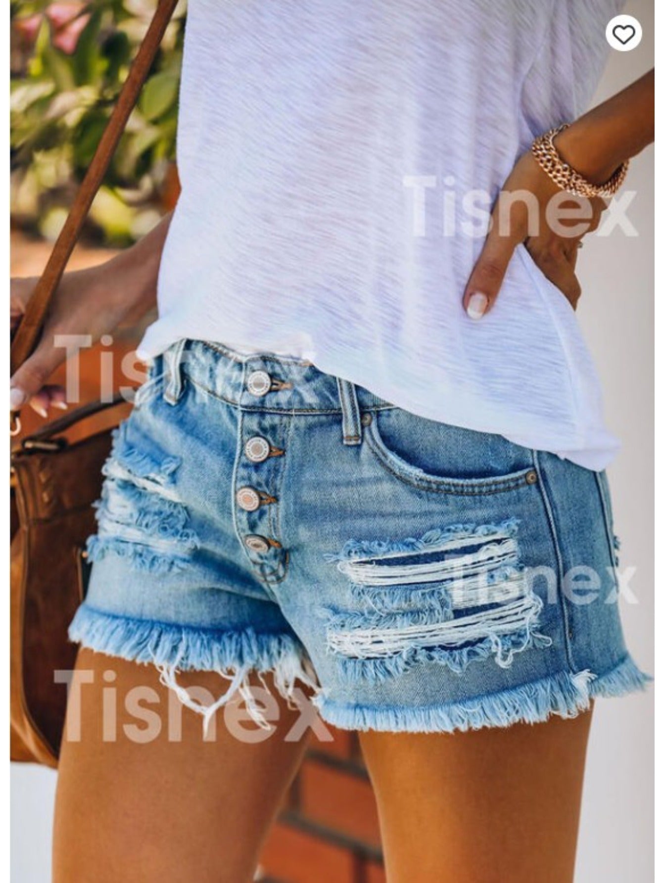 Women's Blue Denim High-Waist Denim Shorts - product view 6