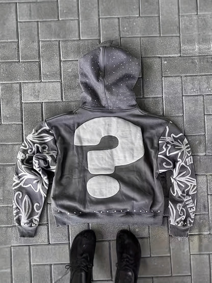 Couple Matching Y2K Letter Print Destroyed Hoodie | Unisex Oversized Zip Up Or Pullover Sweatshirt | Harajuku Hip Hop Streetwear Hoodie for Men And Women | Trendy Casual Autumn Winter Fashion Outerwear | Loose Fit Graphic Jacket Top