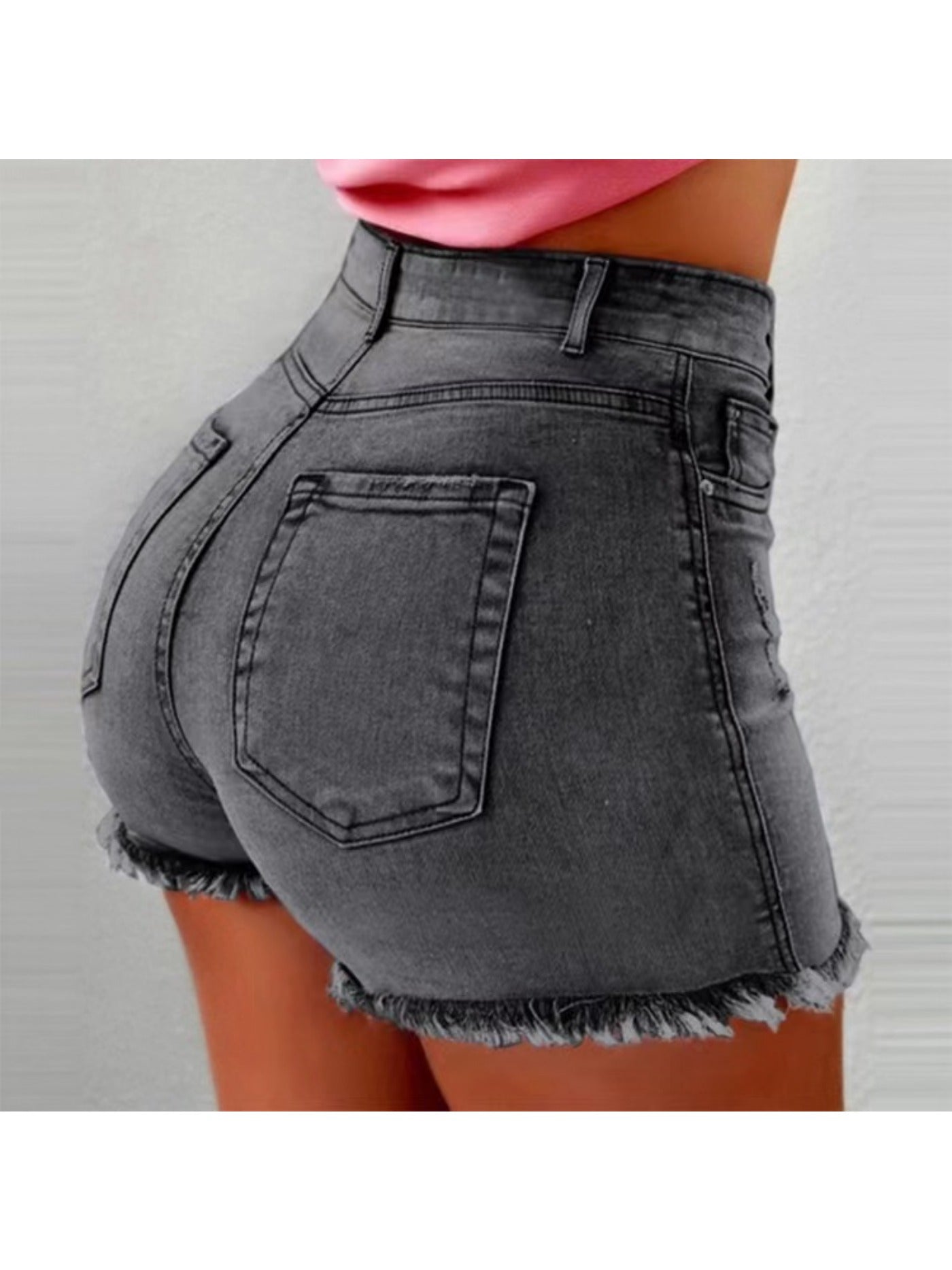 Stylish Women's High-Waist Denim Shorts with Frayed Hem & Fringe Detail, Soft Viscose Fabric, Slimming Fit, Essential Spring & Summer Hot Pants, Casual Five-Pocket Design, Jean Shorts