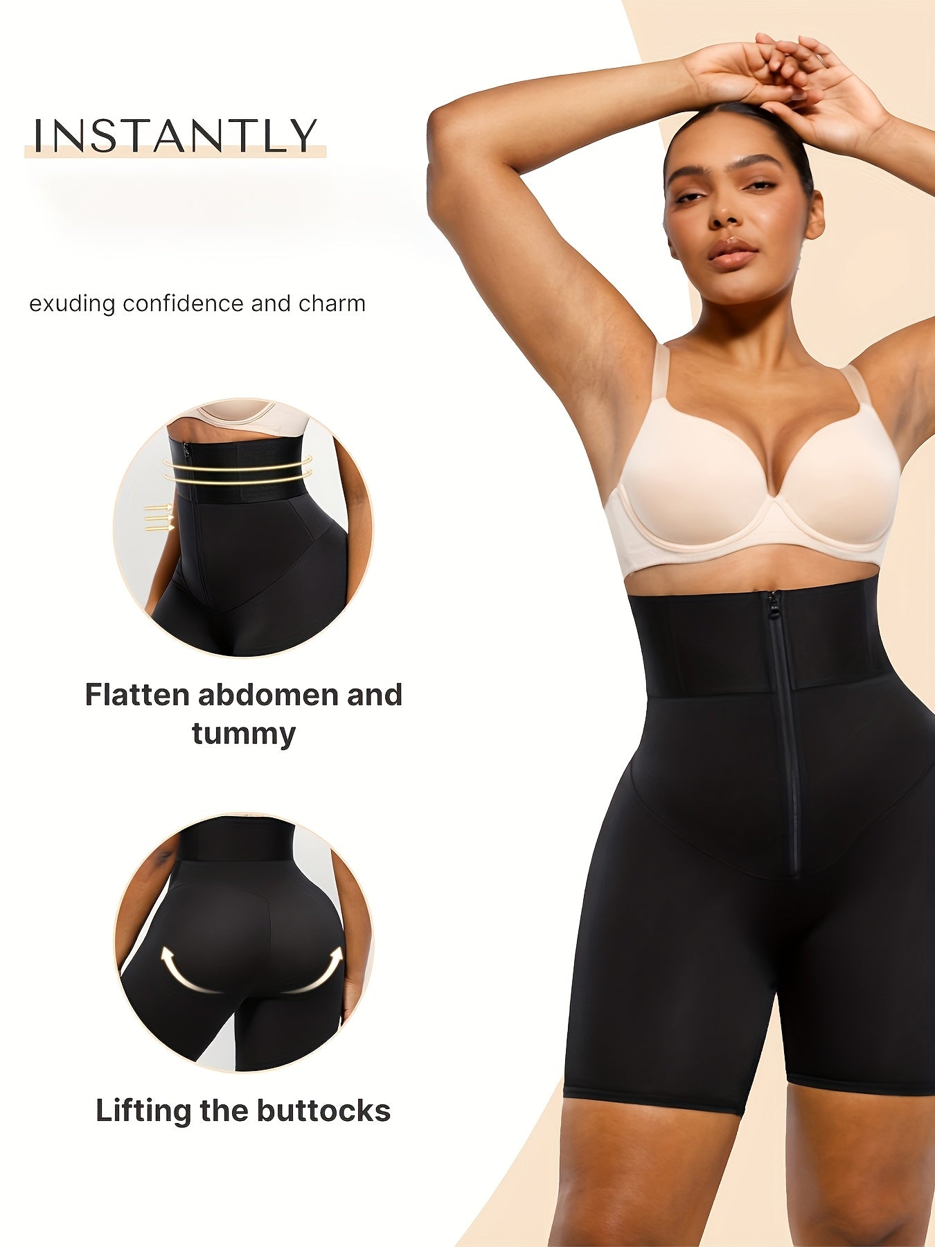 Women's Solid Color Comfortable High-waist Tummy Control Shapewear Shorts, 4 Flexible Steel Bones And Butt Lifter Thigh Slimer, for Perfect Underwear
