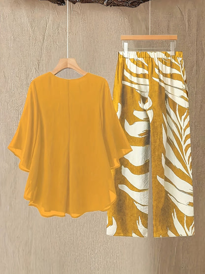 Women's Two-Piece Pants Set - Graphic Print Casual Look 6981