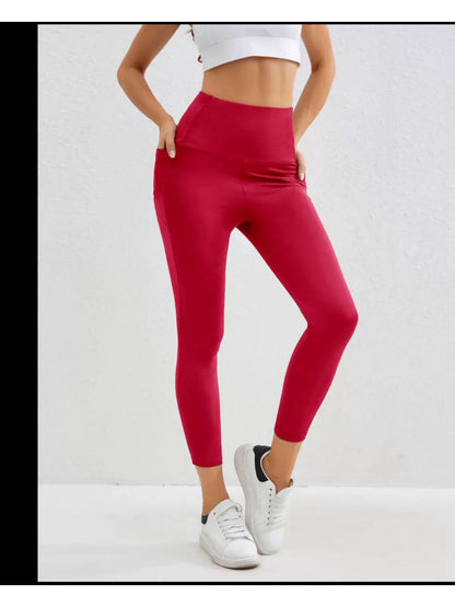 k910 Womens High-Waist Pocket Yoga Pants - Solid Color Stretch Fitness Leggings - Squat-Proof, Breathable Activewear with Secure Pockets for Convenience and Styls