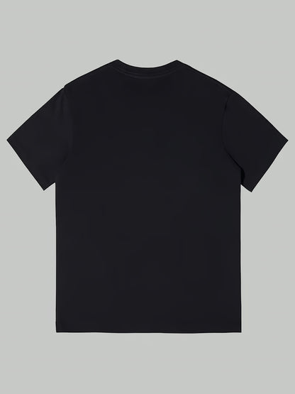 Men's Plus Size Black T-Shirt, Purple and White SAY LESS Print, Suitable for Casual Wear, PLUS SIZE