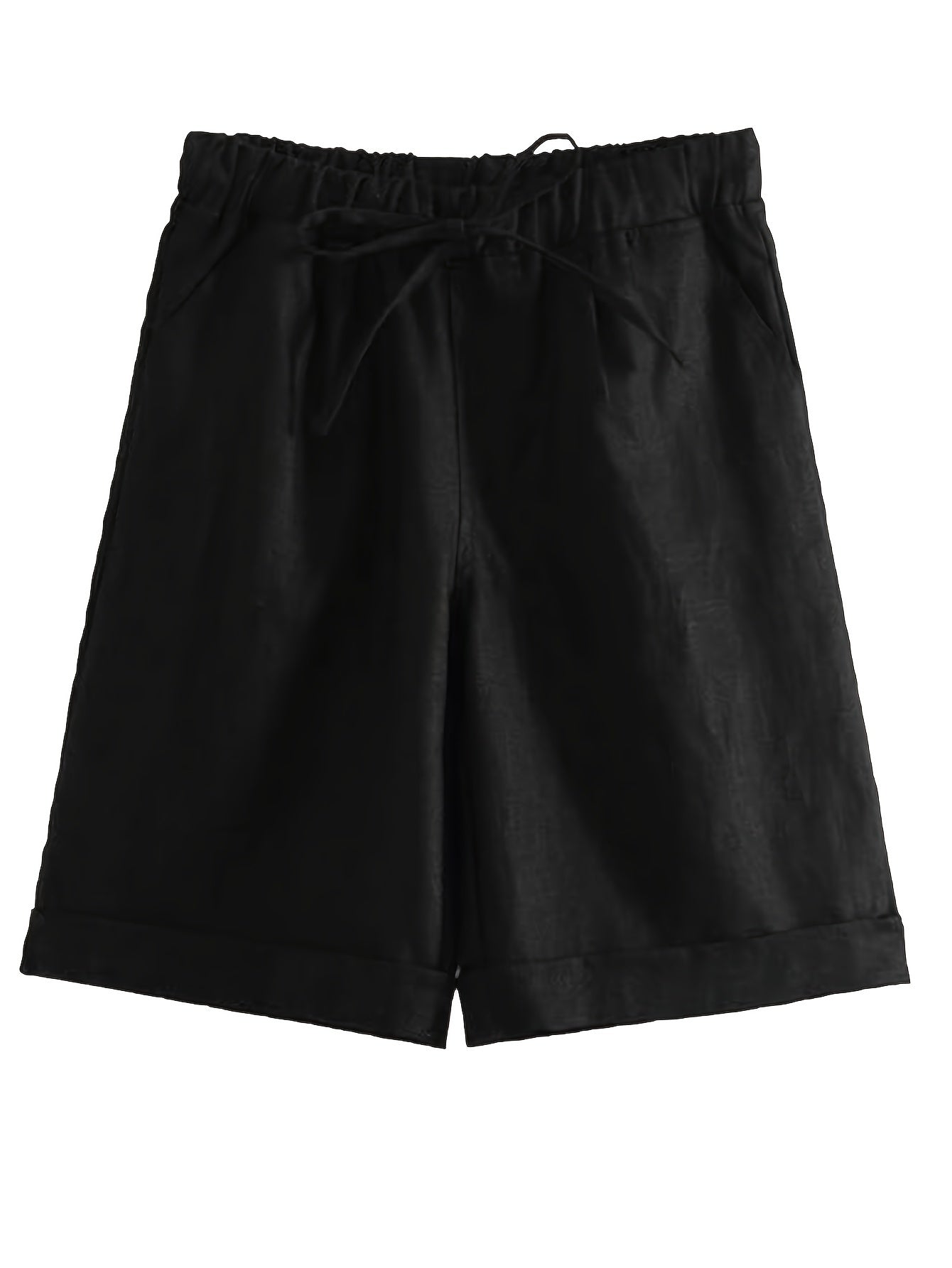 Solid Color Drawstring Comfy Shorts, Casual Rolled Hem Pocket Shorts for Spring & Summer, Women's Clothing