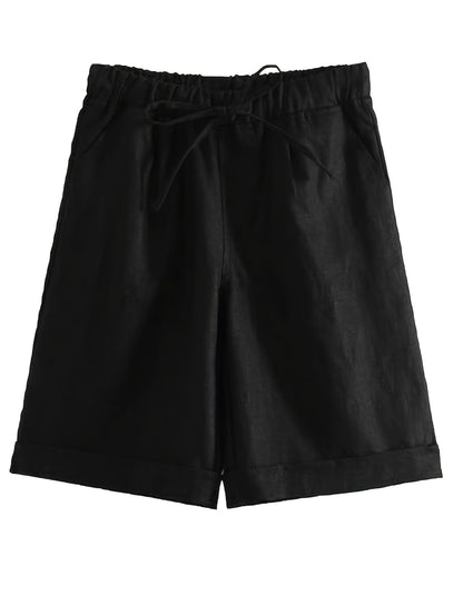 Solid Color Drawstring Comfy Shorts, Casual Rolled Hem Pocket Shorts for Spring & Summer, Women's Clothing