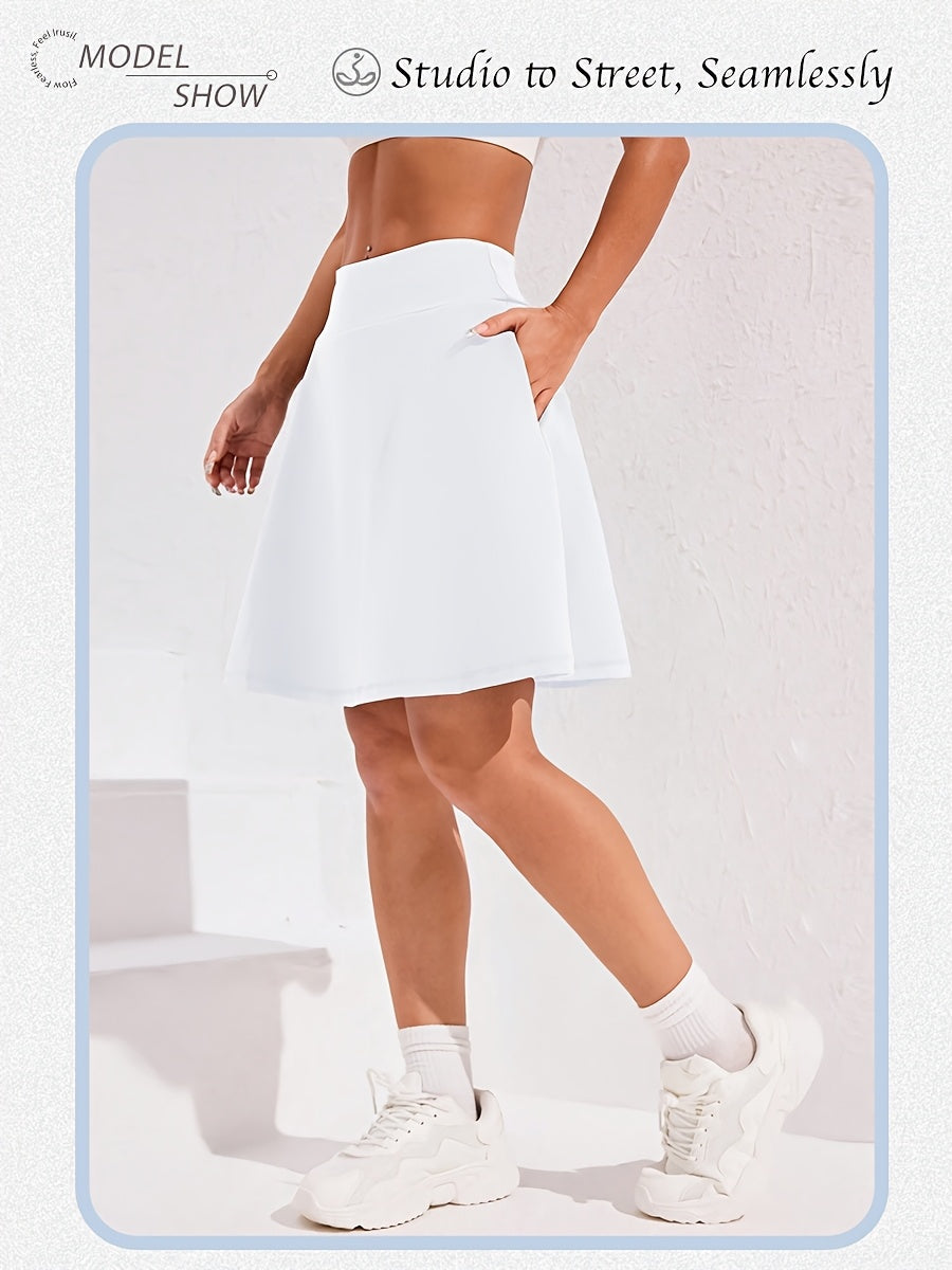 20-Inch Knee-Length Skorts for Women Featuring Five Pockets, High-Waisted Design, Suitable for Tennis And Golf, Long Athletic Skirt with Built-In Shorts