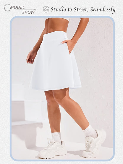 20-Inch Knee-Length Skorts for Women Featuring Five Pockets, High-Waisted Design, Suitable for Tennis And Golf, Long Athletic Skirt with Built-In Shorts
