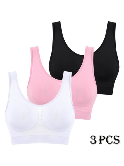 3pcs Set Of Women'S Sports Bra, Seamless, Breathable, Lightweight Without Chest Pads, Vest Underwear, Yoga Running Sports Bra