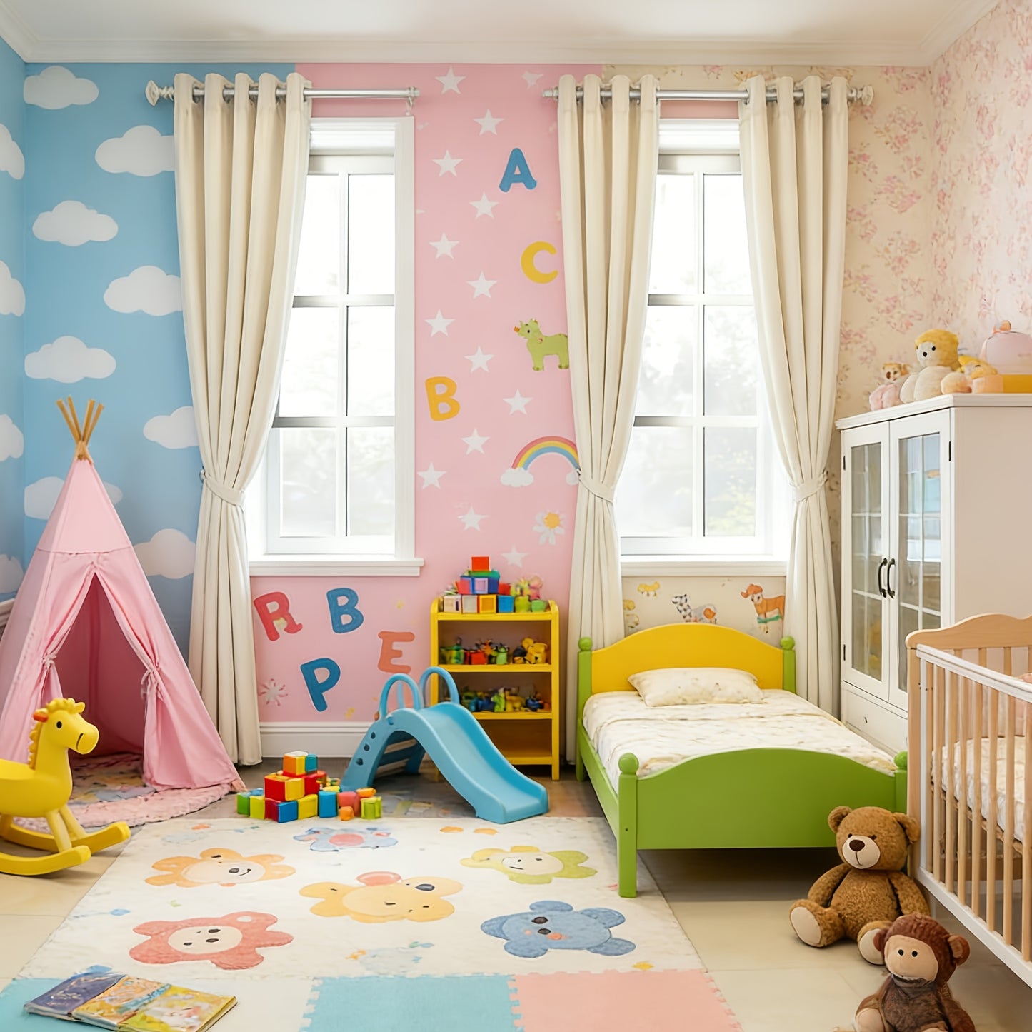 Nursery Curtain Panels, Nursery Curtain Panels, 4pcs Full Blackout Curtains, Thick Thermal Drapes for Bedroom & Living Room