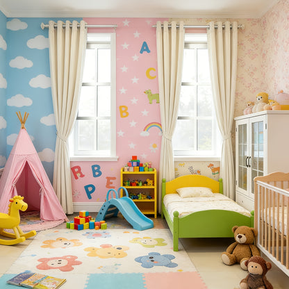 Nursery Curtain Panels, Nursery Curtain Panels, 4pcs Full Blackout Curtains, Thick Thermal Drapes for Bedroom & Living Room