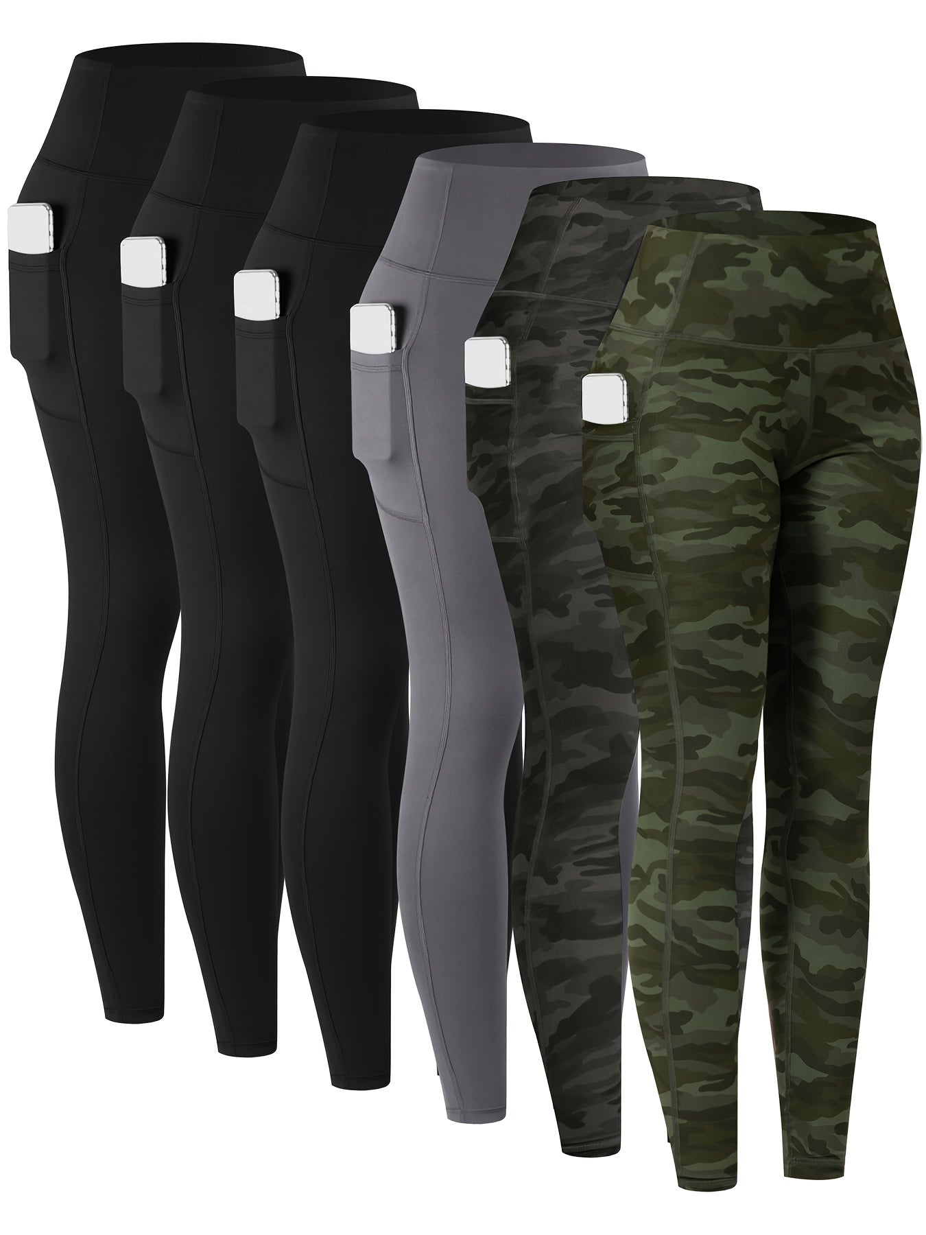 6pcs Leggings with Pockets for Women, High Waist Leggings