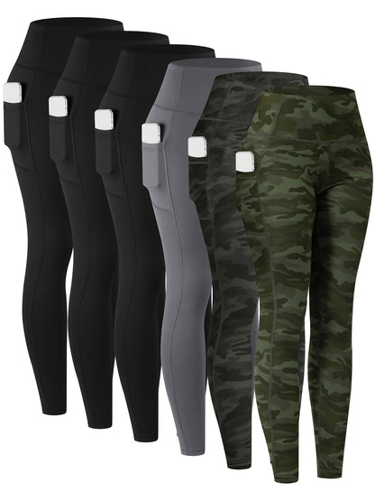 6pcs Leggings with Pockets for Women, High Waist Leggings