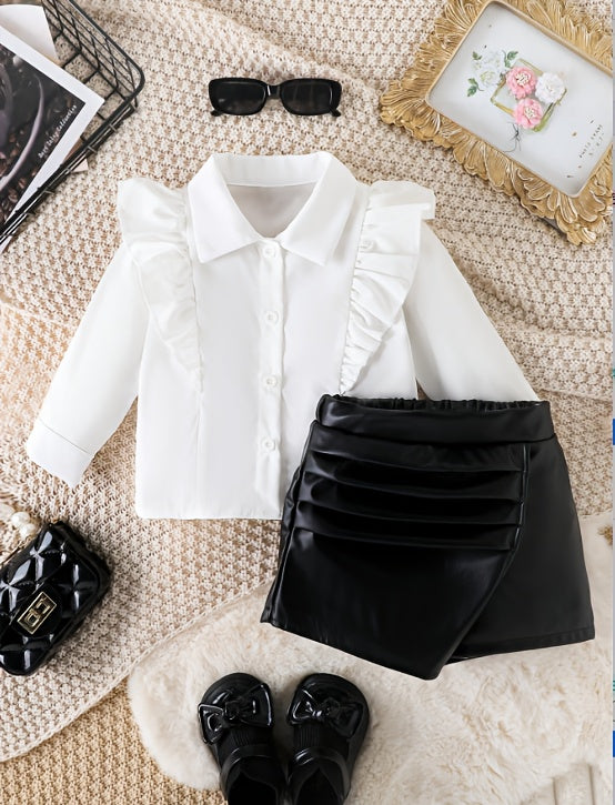 Baby Girl Summer Fashion Straight Shoulder Lapel Top & Irregular Half-Length Skirt 2pcs Set Directional Development, for Outdoor, Perfect for Outdoor