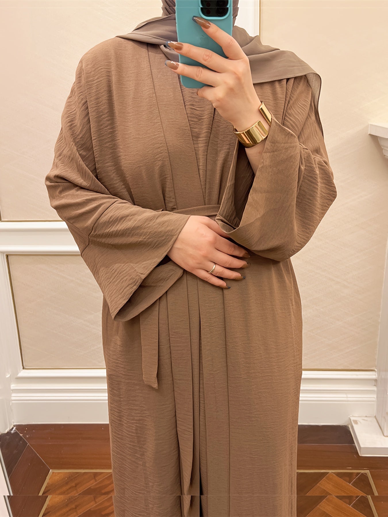 Muslim Lady 2pcs Abaya Set Eid Abaya Inner+open Abaya With Pocket