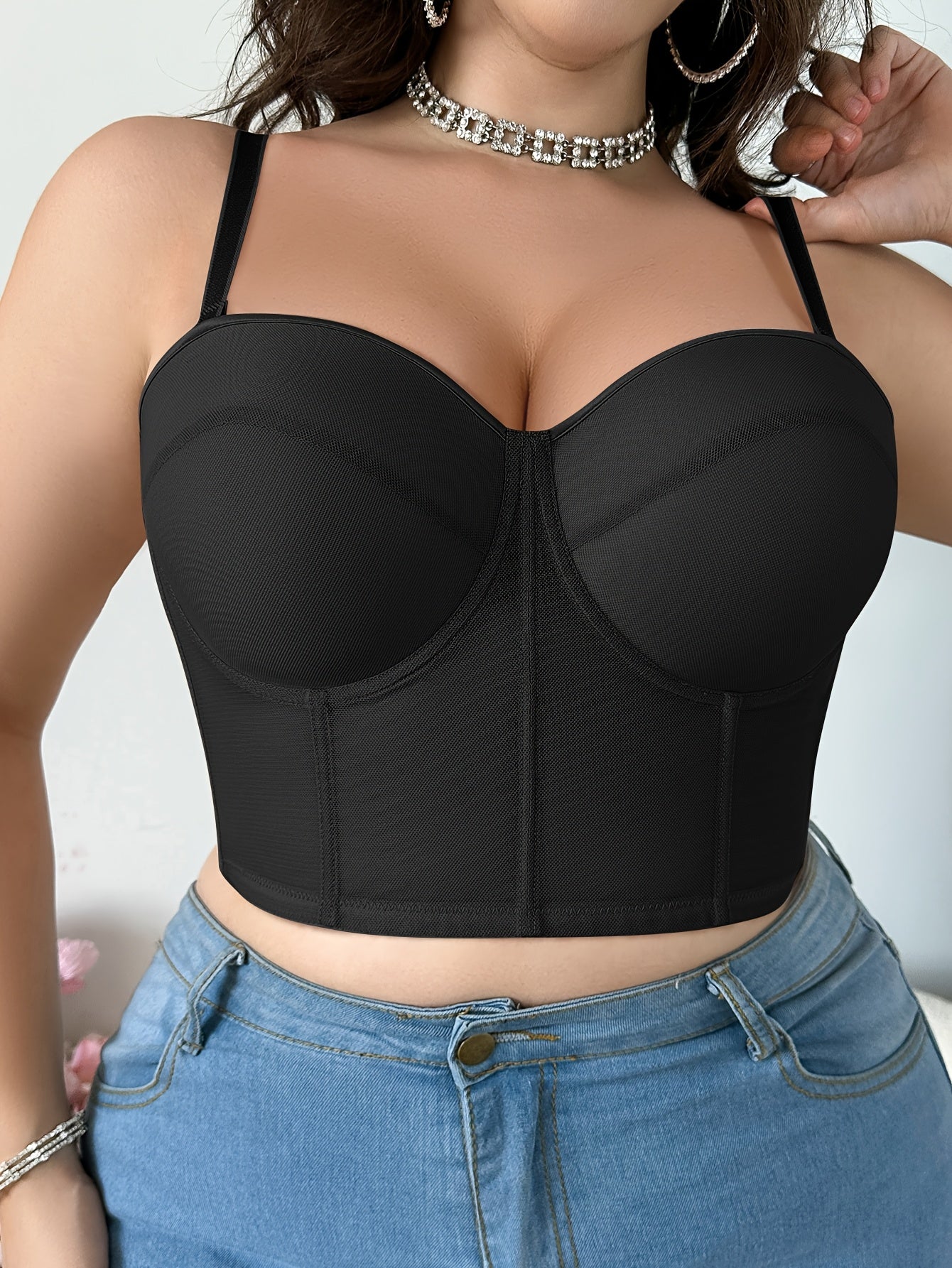Plus Size Women's Underwire Strapless Push-Up Bra - Adjustable Thin Cup, Breathable Support with Tummy Control & Waist Slimmer, Push-Up Breast Support & Comfortable Shaping Camisole for Everyday Elegant Fit, Underwire Support, Durable Underwire