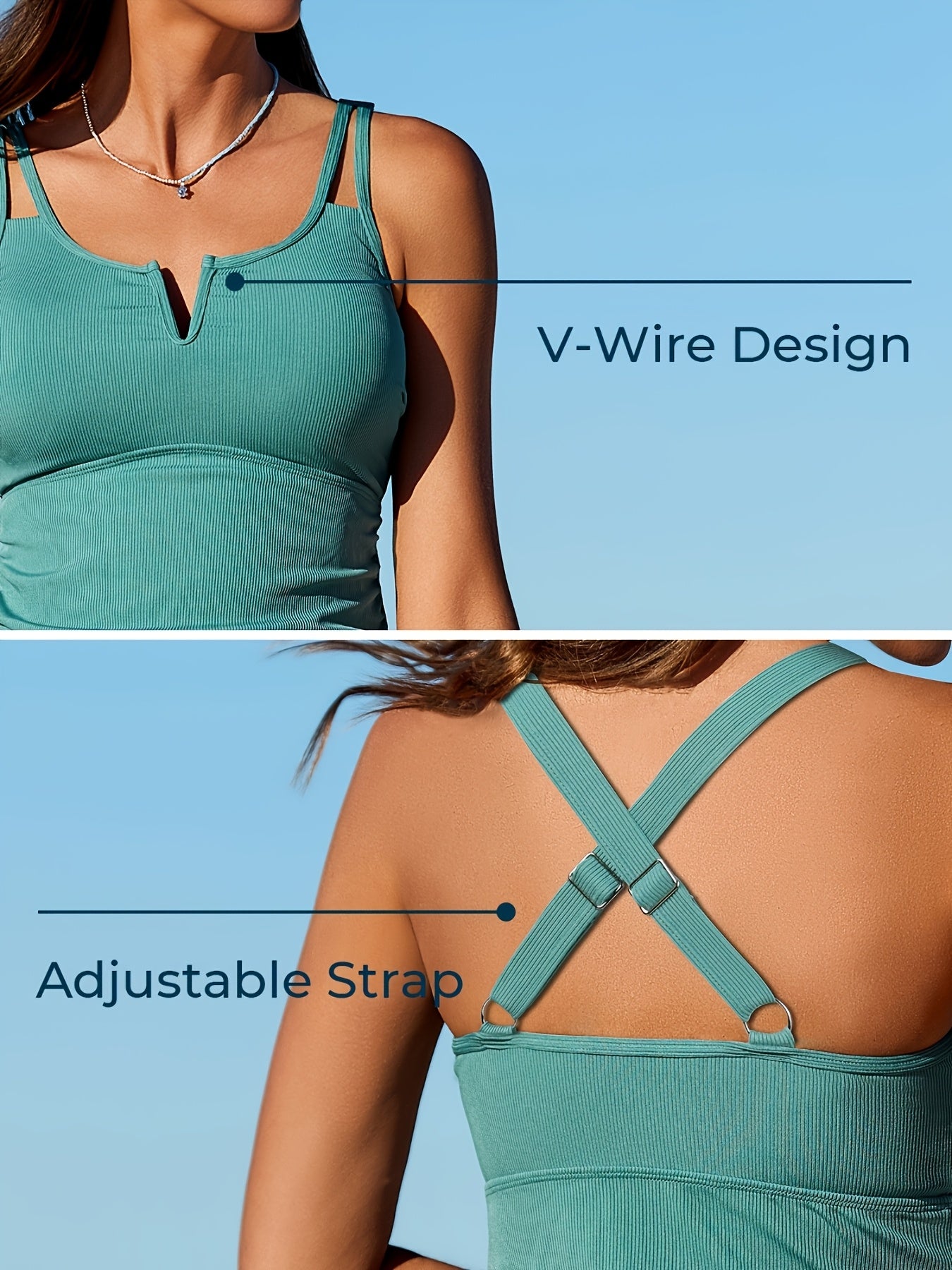 Tankini Swimsuits For Women Bathing Suits Top Ruched Two Piece Tummy Control Round Neck With V-Wire Swim Suits