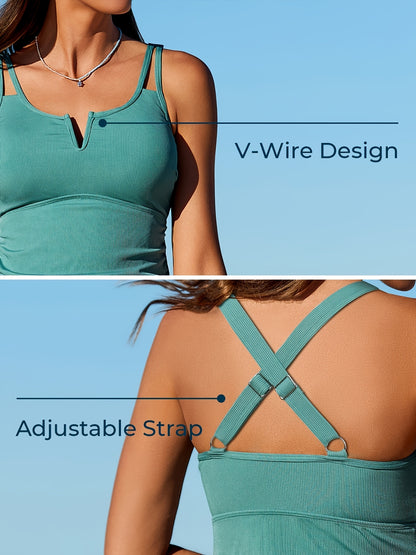 Tankini Swimsuits For Women Bathing Suits Top Ruched Two Piece Tummy Control Round Neck With V-Wire Swim Suits