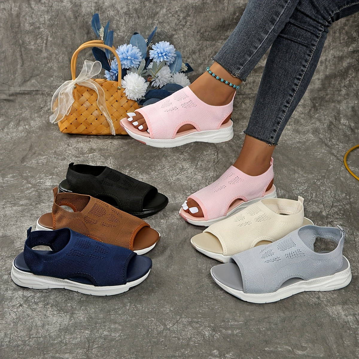 Easygoing And Breathable Flat-Bottomed Versatile Shoes with a Fish Mouth Design., Women Shoes