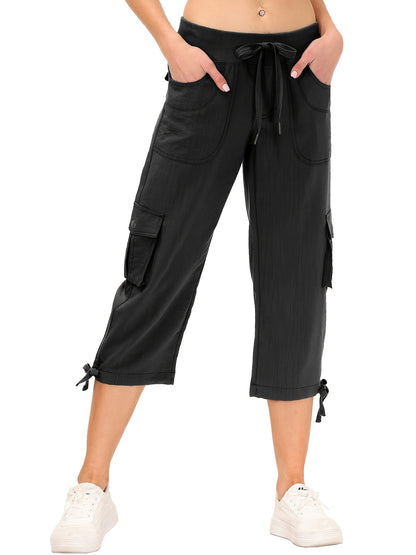 Women's Cargo Capri Hiking Pants Quick Dry Lightweight Travel Casual Workout 50+ Button Pockets