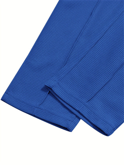 Mens 2pcs Outfits, New Spring Fall Waffle Knit Long Sleeve Top & Pants Set, Comfortable Breathable Casual Sports Tracksuit for Daily Workout