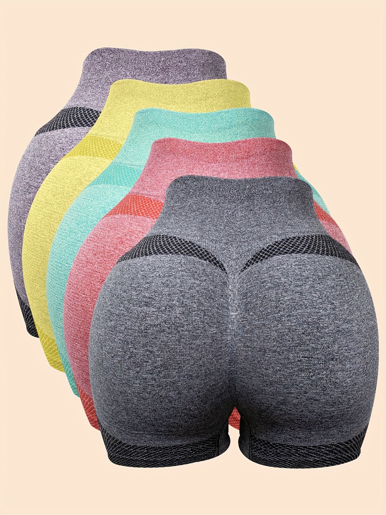 5pcs Multi-color Elastic Hip-lifting High-waisted Leg-shaping Shorts, Breathable And Quick-drying Yoga And Fitness Daily Wear Sports Shorts