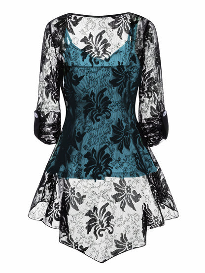 Timeless Plus Size 3-Piece Suit For Women - Lace Button Cardigan + Camisole & Trousers Set, Year-Round Office/Casual/Dinner Outfits 1XL-5XL
