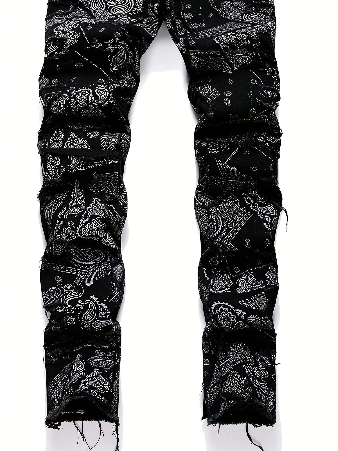 [Hme]Men'S Casual Print Jeans, Featuring a Trendy Street Hip-Hop Style, Mid-Rise Stretchy Slim Straight Cut, with Three-Dimensional Tailoring And Irregular Patch Designs. Made from Elastic Fabric That Is Machine Washable, Suitable for All Seasons