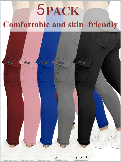 5 Pairs of Women'S Cargo Pants, Popular Products for All Seasons. Slim And Breathable Travel Pants, Quick-Drying Fabric, High-Waist Design, Four-Way Elasticity. Suitable For, Daily Wear, Work, And As Women'S Clothing for Mother'S Day