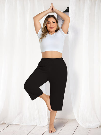 3 Pack Women's Plus Size Capri Pants - Summer Yoga Pants with Pockets | Ultra Soft Wide Leg Lounge Pants for Casual Outfits & Street Style | Breathable Stretchy Athleisure Sweatpants