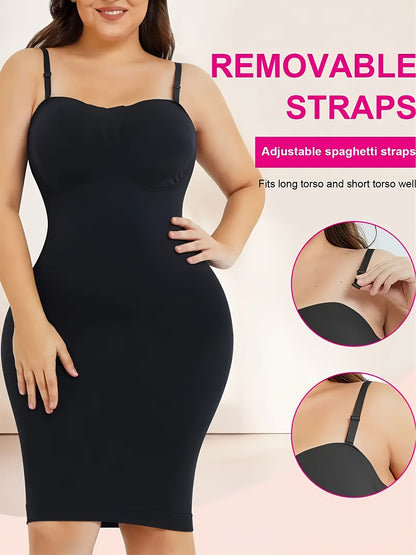 2pcs Women'S Shapewear Petticoat, Removable Shoulder StrapsSeamless Elastic Fabric With Non-slip Strips, Hip Lift, Tummy Tuck And Waist Shape, Women'S Petticoats, Women'S Shapewear Underwear