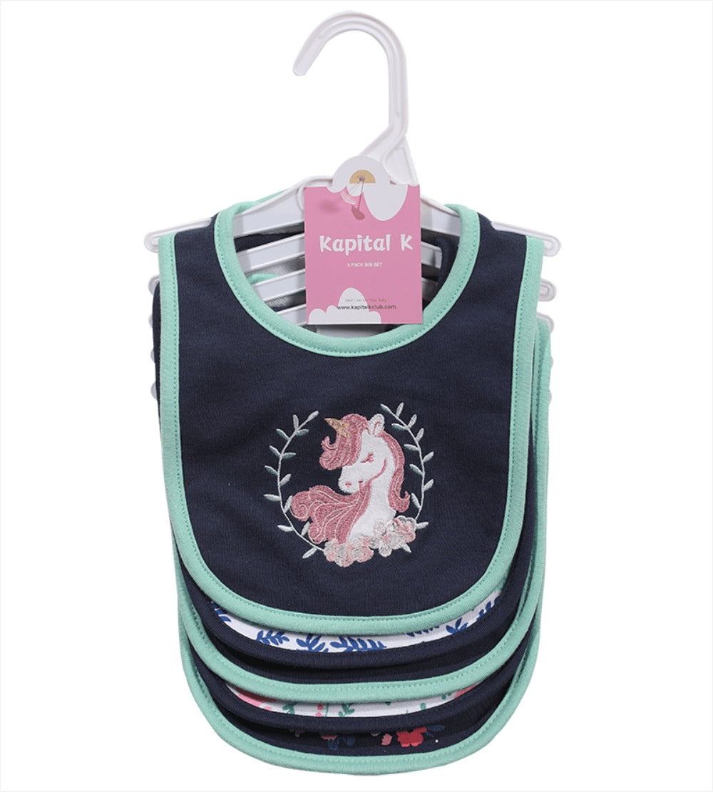 Cotton Baby Bibs 5-Pack - Cartoon Embroidered
