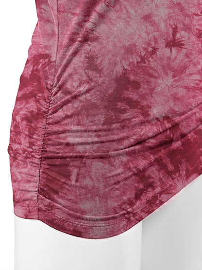 Women's Short Sleeve V Neck Tie-Dye Dolman Top w/Side Shirring
