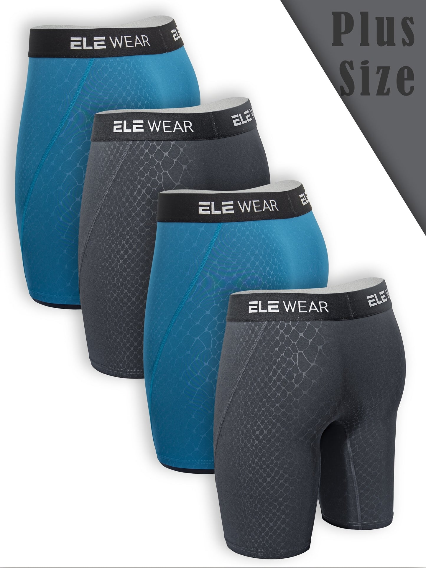 4pcs Men's Athletic Boxer Briefs - Snake Pattern, Moisture-Wicking, Quick-Dry Polyester Fabric, Plus Size (Dark Gray, Blue, Black) for Running & Workouts, Moisturewicking Briefs | Snake Pattern Boxers | Polyester Spandex Blend, PLUS SIZE