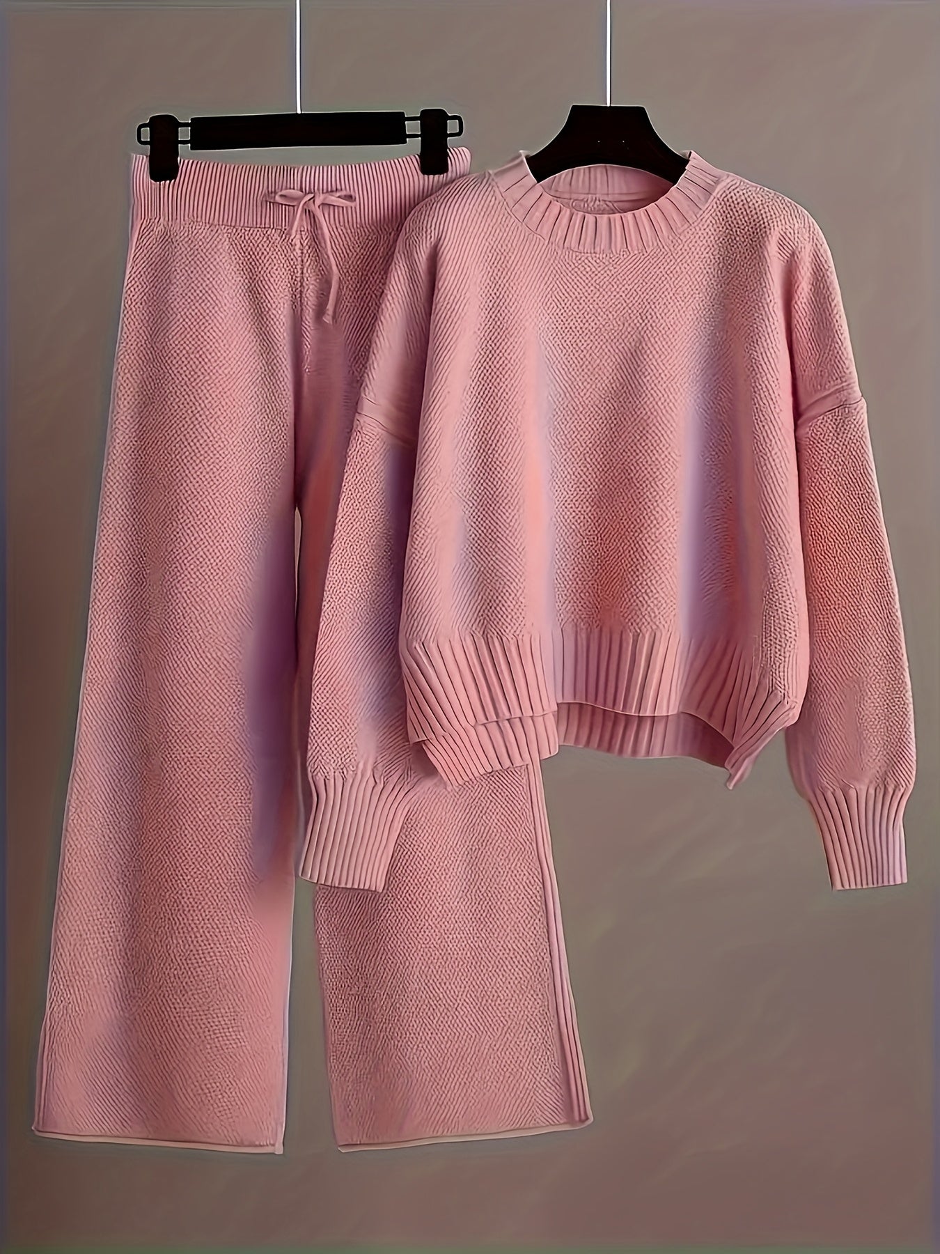 Women's Brick Red Knit High-Waist Long-Sleeve Pants - product view 43