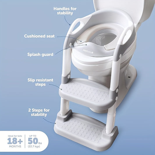 Potty Training Ladder - Soft Cushioned Seat, Adjustable Height, Collapsible, Non-Slip With Splash Guard - Ready Step Go